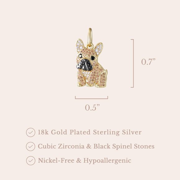 Sterling Gold Bulldog breed charms plated option cubic zirconia Necklace Jewelry - Picture 5 of 5